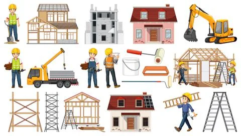 Set of construction site objects Stock Illustration