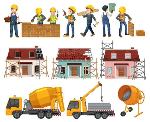 Set of construction site objects Stock Illustration