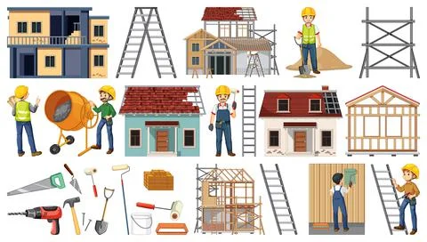 Set of construction site objects Stock Illustration