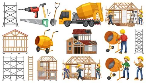 Set of construction site objects Stock Illustration