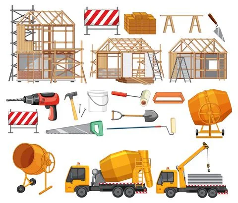 Set of construction site objects Stock Illustration