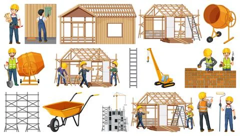 Set of construction site objects 스톡 일러스트