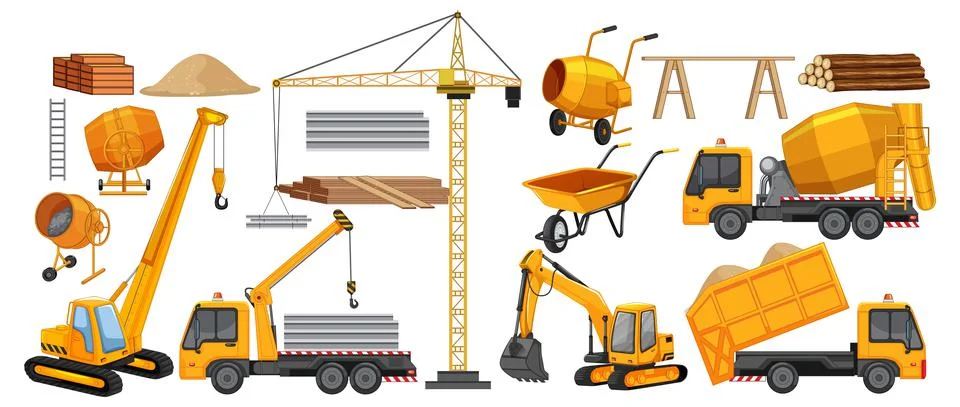 Set of construction site objects Stock Illustration