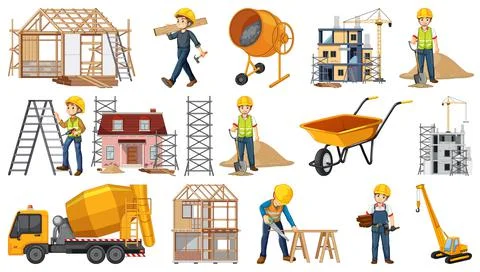 Set of construction site objects Stock Illustration