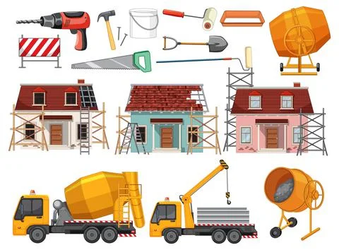 Set of construction site objects Stock Illustration