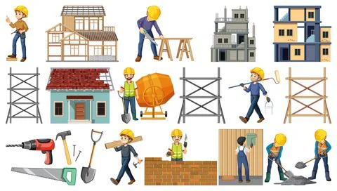Set of construction site objects Stock Illustration