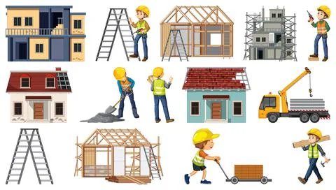 Set of construction site objects Stock Illustration