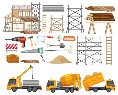 Set of construction site objects Stock Illustration