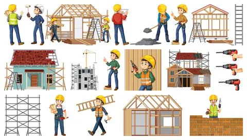 Set of construction site objects Stock Illustration