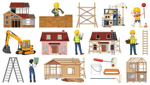 Set of construction site objects Stock Illustration