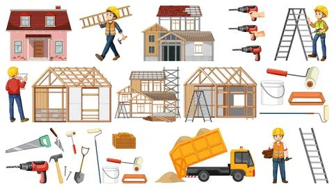 Set of construction site objects Stock Illustration