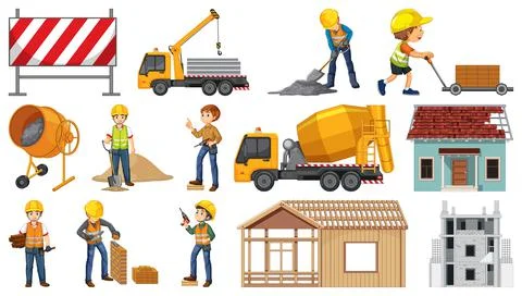 Set of construction site objects Stock Illustration