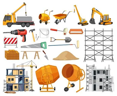 Set of construction site objects Stock Illustration