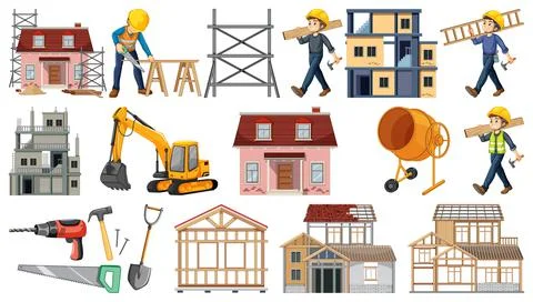 Set of construction site objects Stock Illustration