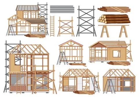 Set of construction site objects Stock Illustration
