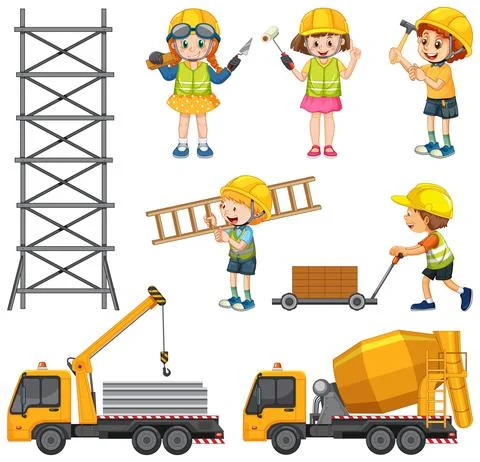 Set of construction site objects Stock Illustration