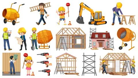 Set of construction site objects Stock Illustration