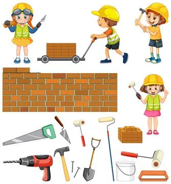 Set of construction site objects Stock Illustration