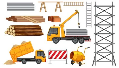 Set of construction site objects Stock Illustration