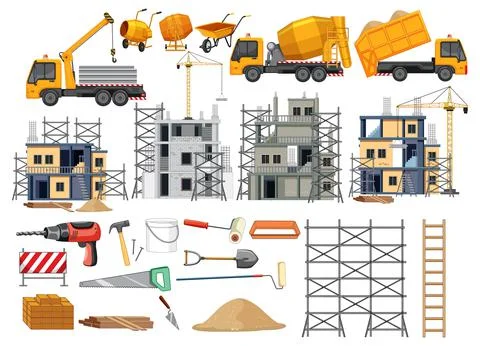 Set of construction site objects Stock Illustration