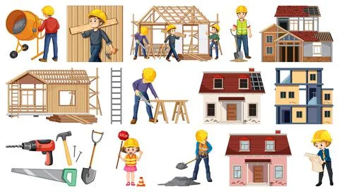 Set of construction site objects Stock Illustration