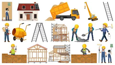 Set of construction site objects Stock Illustration