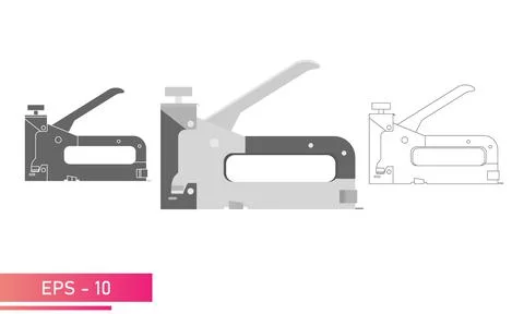 Set, Construction stapler in a metal case. Linear, solid and realistic design Stock Illustration