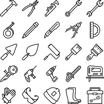 Set of construction tool linear icons as an editable outline for your design Stock Photos