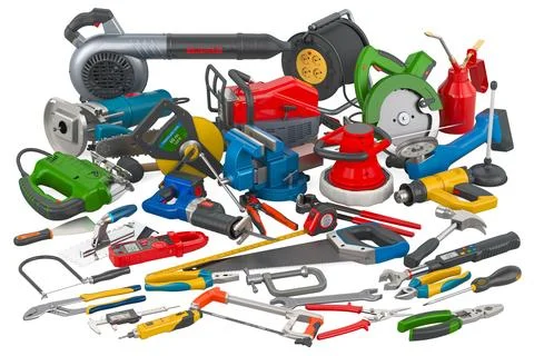 Set of construction tools, 3D rendering Stock Illustration