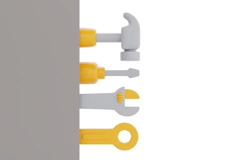 Set of construction tools and equipment with copy space, hammer, screwdriver, Stock Illustration