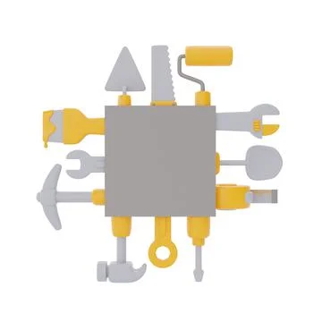 Set of construction tools and equipment with copy space, labor day. 3d render Stock Illustration