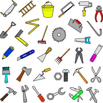 Set of construction tools design elements Stock Illustration