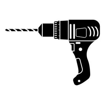 Set of construction tools drill, black icon stencil Stock Illustration