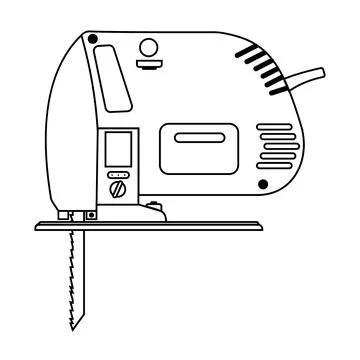 A set of construction tools drill, jigsaw grinder and puncher black contour Stock Illustration
