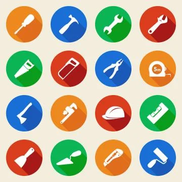 Set of construction tools icons in flat style Stock Illustration