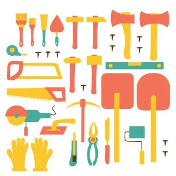 Set of construction tools on an isolated background. Construction or renovation Stock Illustration