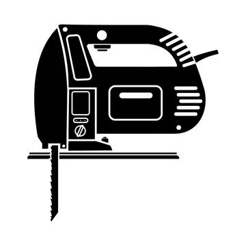 Set of construction tools jigsaw, black icon stencil Stock Illustration