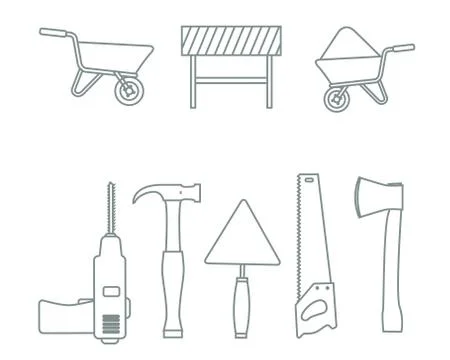Set of Construction tools with line art style. Trendy vector illustration. Stock Illustration