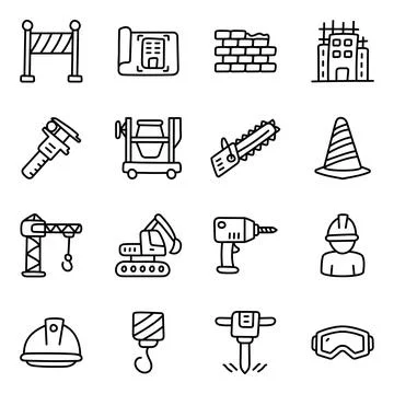Set of Construction Tools Linear Icons Illustrazione stock