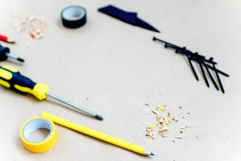 A set of construction tools or instruments Stock Photos