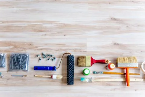 A set of construction tools or instruments Stock Photos