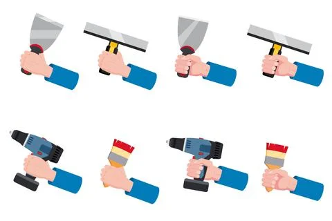 Set construction tools putty knife, spatula, brush, electric screwdriver, repair Stock Illustration