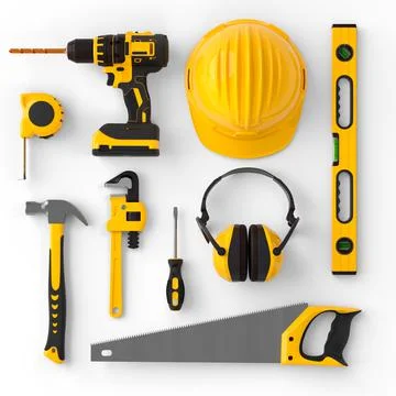 Set of construction tools for repair and installation on white background Stock Illustration