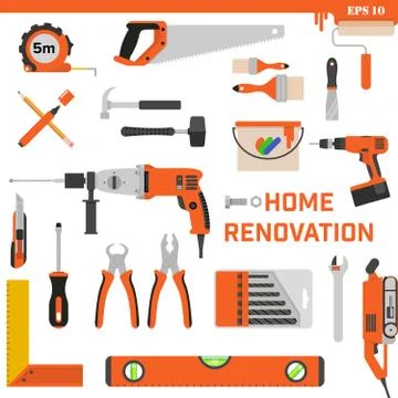 Set of construction tools on a white background. Vector concept - Home Stock Illustration