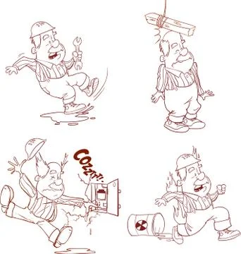 Set of Construction worker, Accident working, safety first, health and safety Stock Illustration