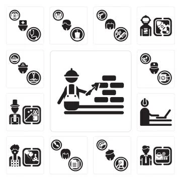 Set of Construction worker, Businessman, Painter, Secretary, Clown, Programme Free Stock Illustration