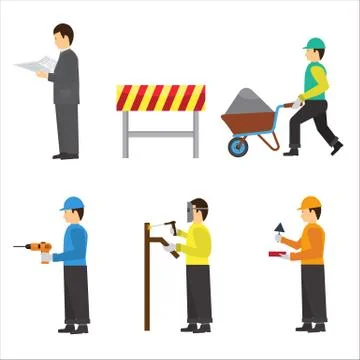 Set of construction workers for info graphics. Flat vector icons Stock Illustration