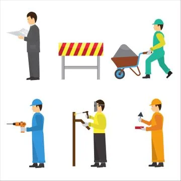 Set of construction workers for info graphics. Flat vector icons Stock Illustration