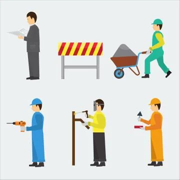 Set of construction workers for info graphics. Flat vector icons Stock Illustration