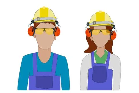 Set construction workers isolated on white background. Stock Illustration
